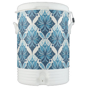 Elegant Boho Floral Pattern in Blue Beverage Cooler