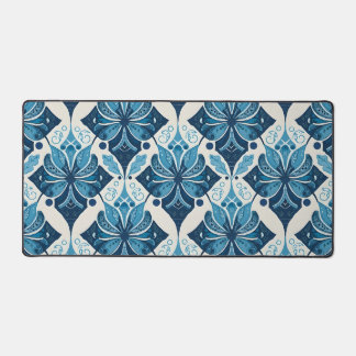 Elegant Boho Floral Pattern in Blue Desk Mat