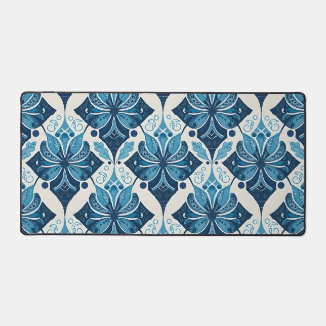 Elegant Boho Floral Pattern in Blue Desk Mat (Front)
