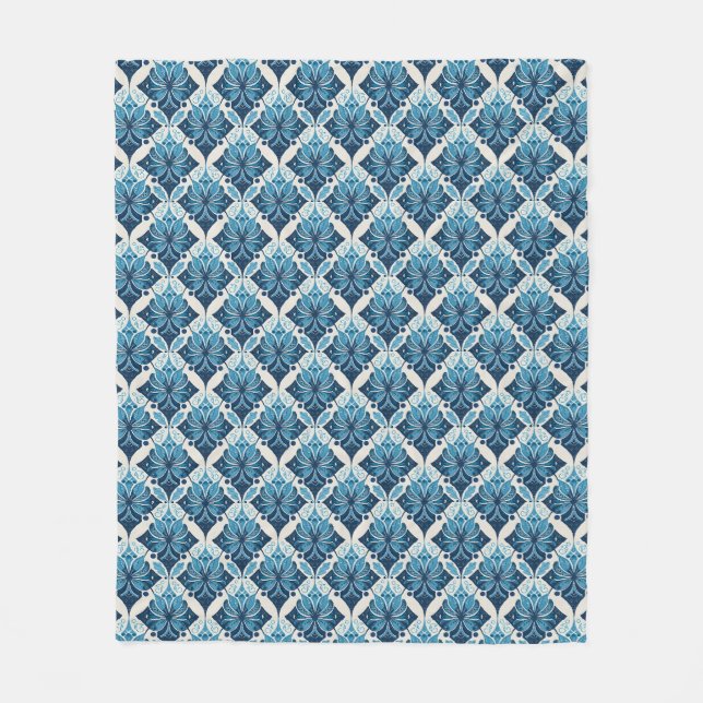 Elegant Boho Floral Pattern in Blue Fleece Blanket (Front)