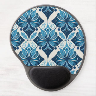 Elegant Boho Floral Pattern in Blue Gel Mouse Pad