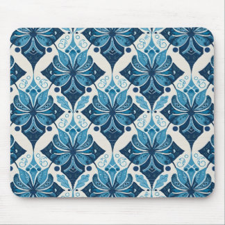Elegant Boho Floral Pattern in Blue Mouse Pad