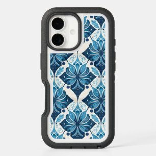 Elegant Boho Floral Pattern in Blue iPhone 16 Case