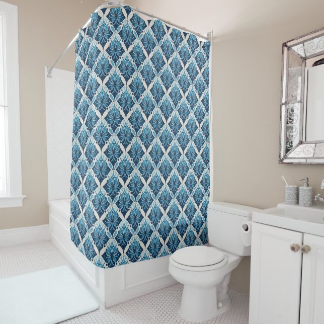 Elegant Boho Floral Pattern in Blue Shower Curtain (In Situ)