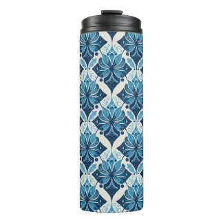 Elegant Boho Floral Pattern in Blue Thermal Tumbler