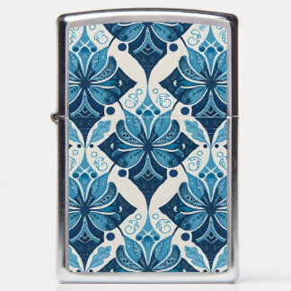 Elegant Boho Floral Pattern in Blue Zippo Lighter