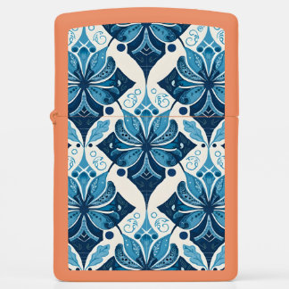 Elegant Boho Floral Pattern in Blue Zippo Lighter