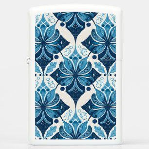Elegant Boho Floral Pattern in Blue Zippo Lighter