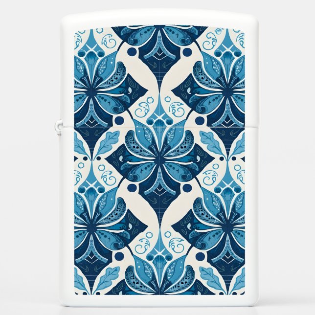 Elegant Boho Floral Pattern in Blue Zippo Lighter (Front)