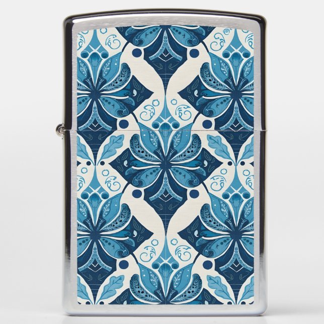Elegant Boho Floral Pattern in Blue Zippo Lighter (Front)