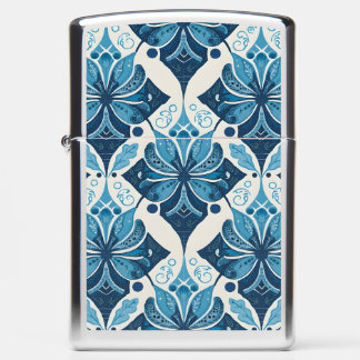 Elegant Boho Floral Pattern in Blue Zippo Lighter
