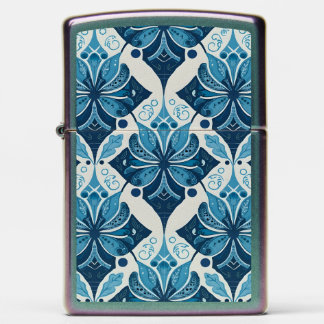 Elegant Boho Floral Pattern in Blue Zippo Lighter