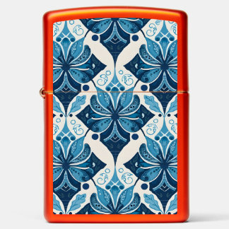 Elegant Boho Floral Pattern in Blue Zippo Lighter