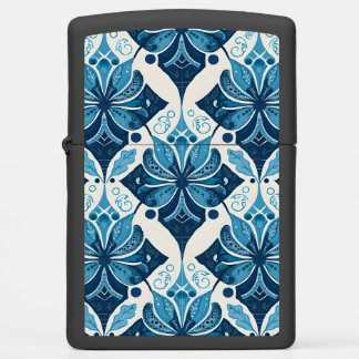 Elegant Boho Floral Pattern in Blue Zippo Lighter