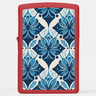 Elegant Boho Floral Pattern in Blue Zippo Lighter
