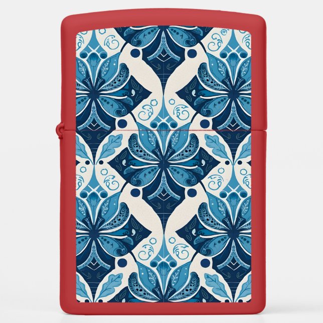 Elegant Boho Floral Pattern in Blue Zippo Lighter (Front)