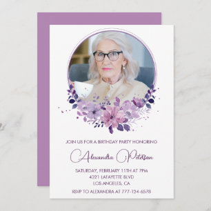 Elegant Boho Floral Photo 97th birthday Invitation