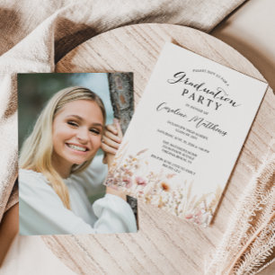 Elegant Boho Floral Photo Graduation Invitation