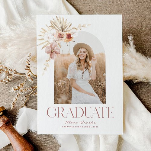 Elegant Boho Floral  Photo Graduation Invitation