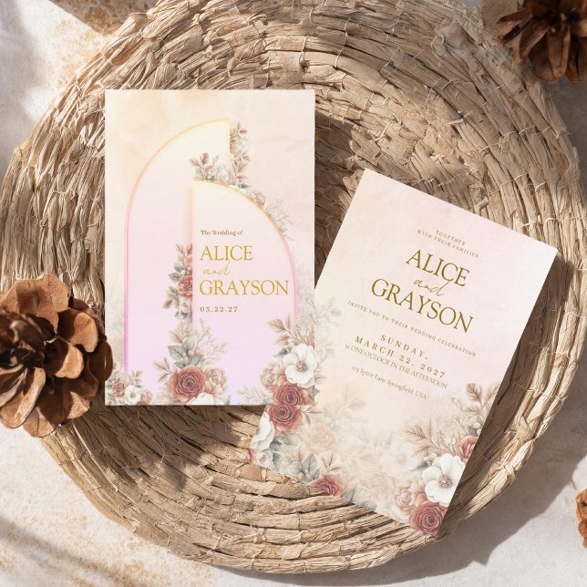 Elegant Boho Floral Purple Pink Modern Wedding  Invitation (Creator Uploaded)