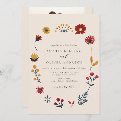 Elegant Boho Floral QR Code Photo Wedding Invitation