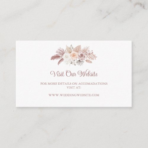 Elegant Boho Floral Rose Gold Wedding Website Enclosure Card