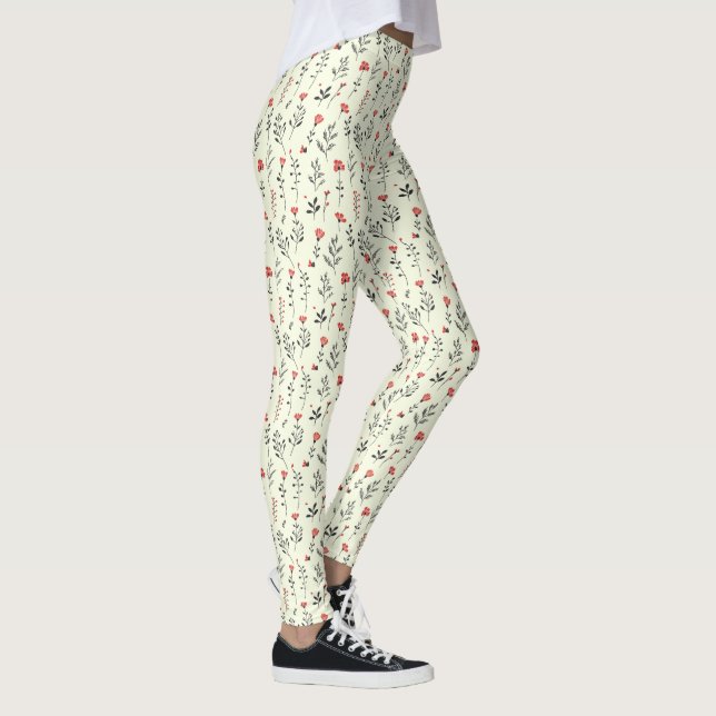 Elegant Boho Floral  – Simple Wildflower Pattern Leggings (Right)