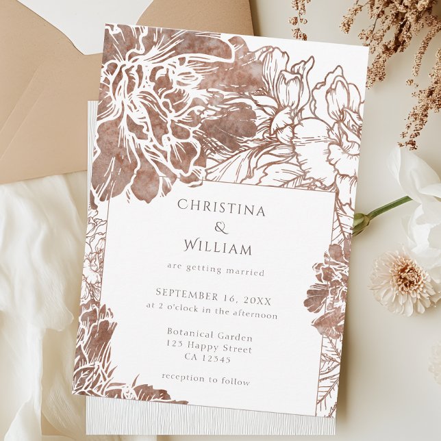Elegant Boho Floral Terracotta Brown Wedding Invitation (Creator Uploaded)