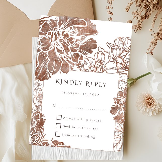 Elegant Boho Floral Terracotta Brown Wedding RSVP Card (Creator Uploaded)