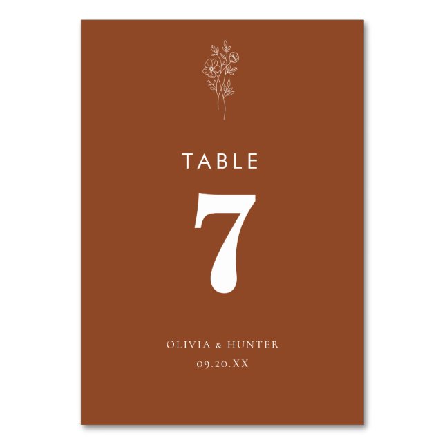 Elegant Boho Floral Terracotta Wedding  Table Number (Front)