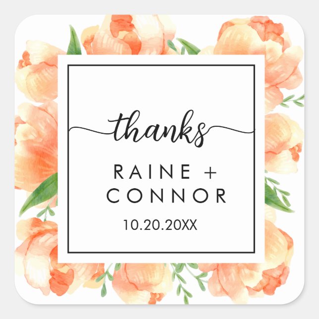 Elegant Boho Floral Thanks Wedding Square Sticker (Front)