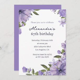 Elegant Boho Floral Watercolor 67th birthday Invitation