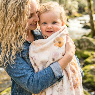 Elegant Boho Floral Watercolor Baby Blanket