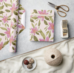 Elegant Boho Floral Watercolor Hand-painted Wrapping Paper