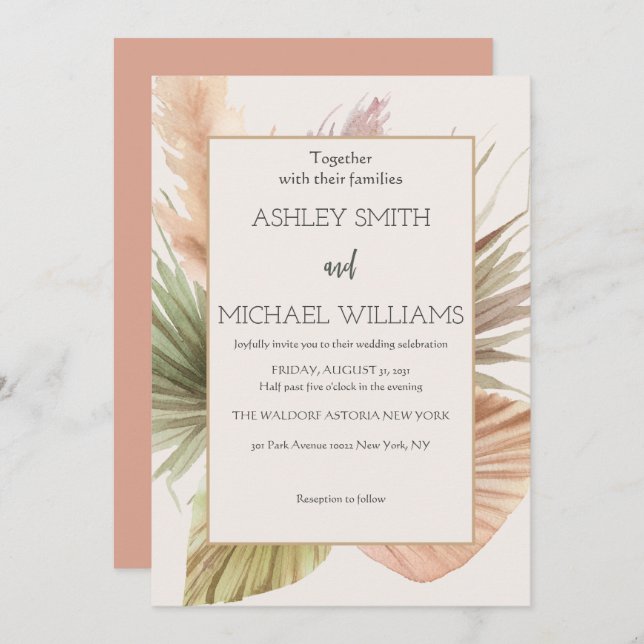 Elegant Boho Floral Wedding Invitation (Front/Back)