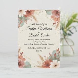 Elegant Boho Floral Wedding Invitation