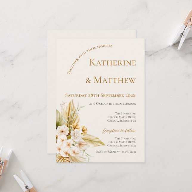 Elegant Boho Floral Wedding  Invitation (Front/Back In Situ)