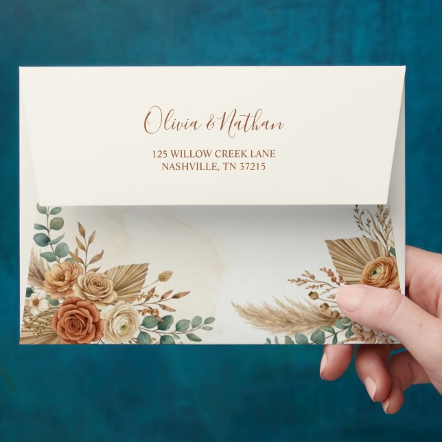 Elegant Boho Floral Wedding Invitation Envelope (Hand)