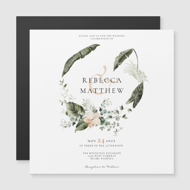 Elegant Boho Floral Wedding Magnetic Card  (Front/Back)