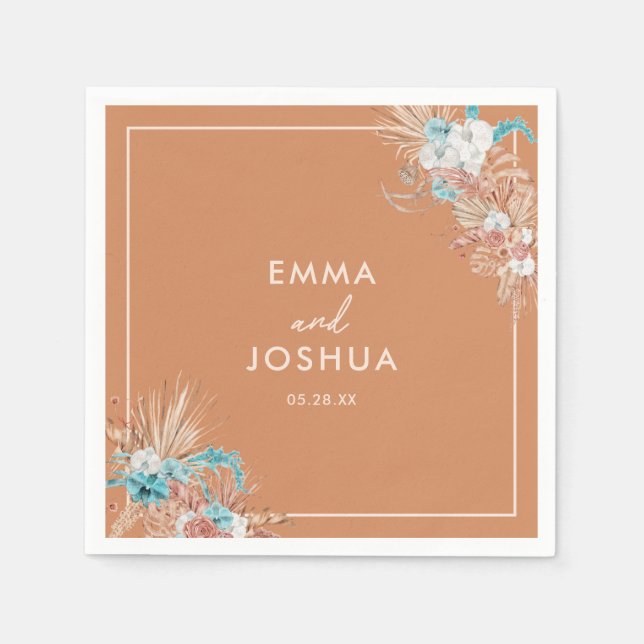 Elegant Boho Floral Wedding Napkins (Front)