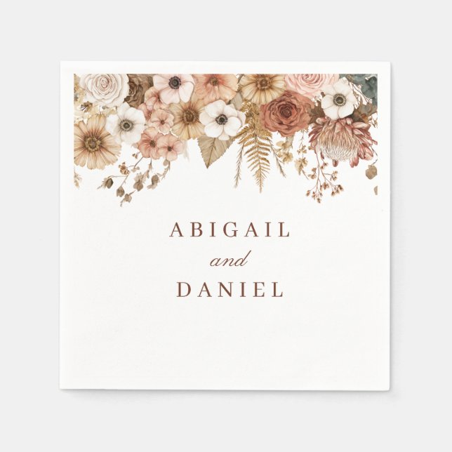 Elegant Boho Floral Wedding  Napkins (Front)