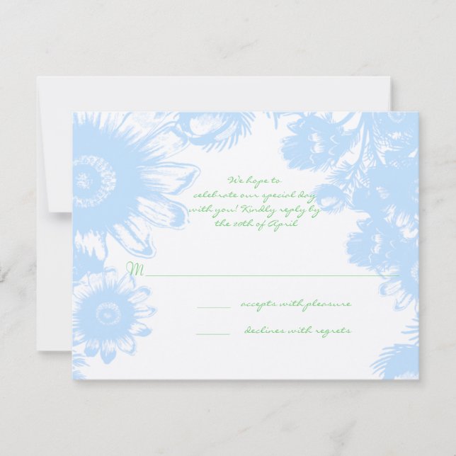 Elegant Boho Floral Wedding Pastel Blue RSVP (Front)