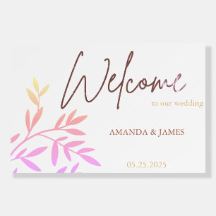 Elegant Boho Floral Wedding Reception Sign Pink