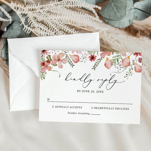 Elegant Boho Floral Wedding RSVP Card