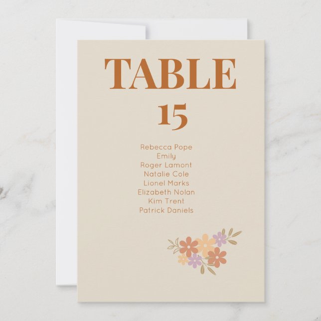 Elegant Boho Floral Wedding TABLE CARD (Front)