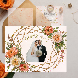 Elegant Boho Floral Wedding Thank You Card