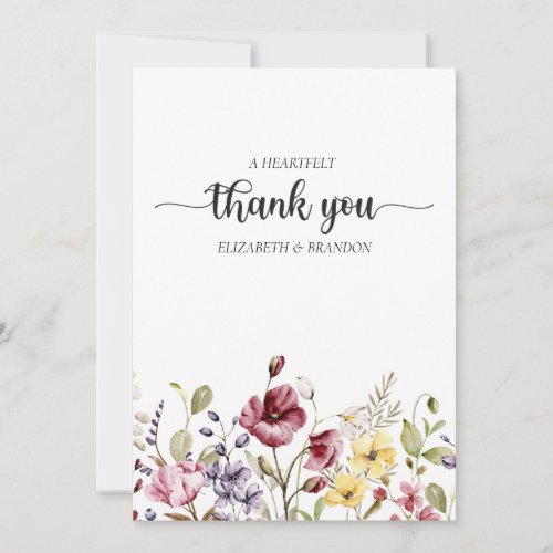Elegant Boho Floral Wedding Thank You Card