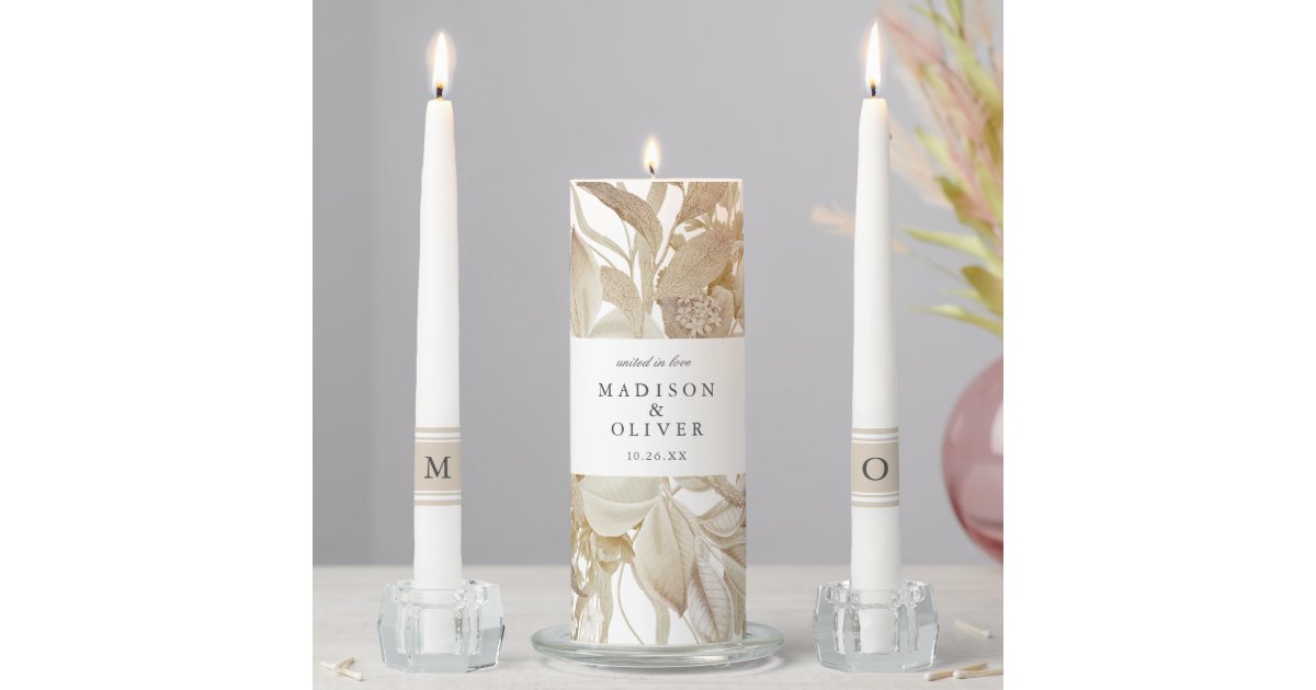 Elegant Boho Floral Wedding Unity Candle Set Zazzle