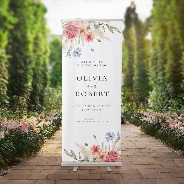Elegant Boho Floral Wedding Welcome Retractable Banner (Creator Uploaded)
