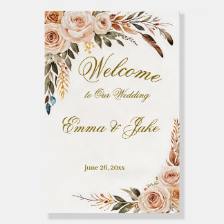 Elegant Boho Floral wedding welcome sign